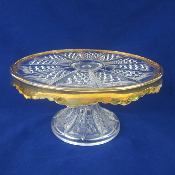 Antique EAPG Pedestal Cake Stand Duncan's Sons #44 Clear & Gold Rim Victorian - Picture 11 of 11